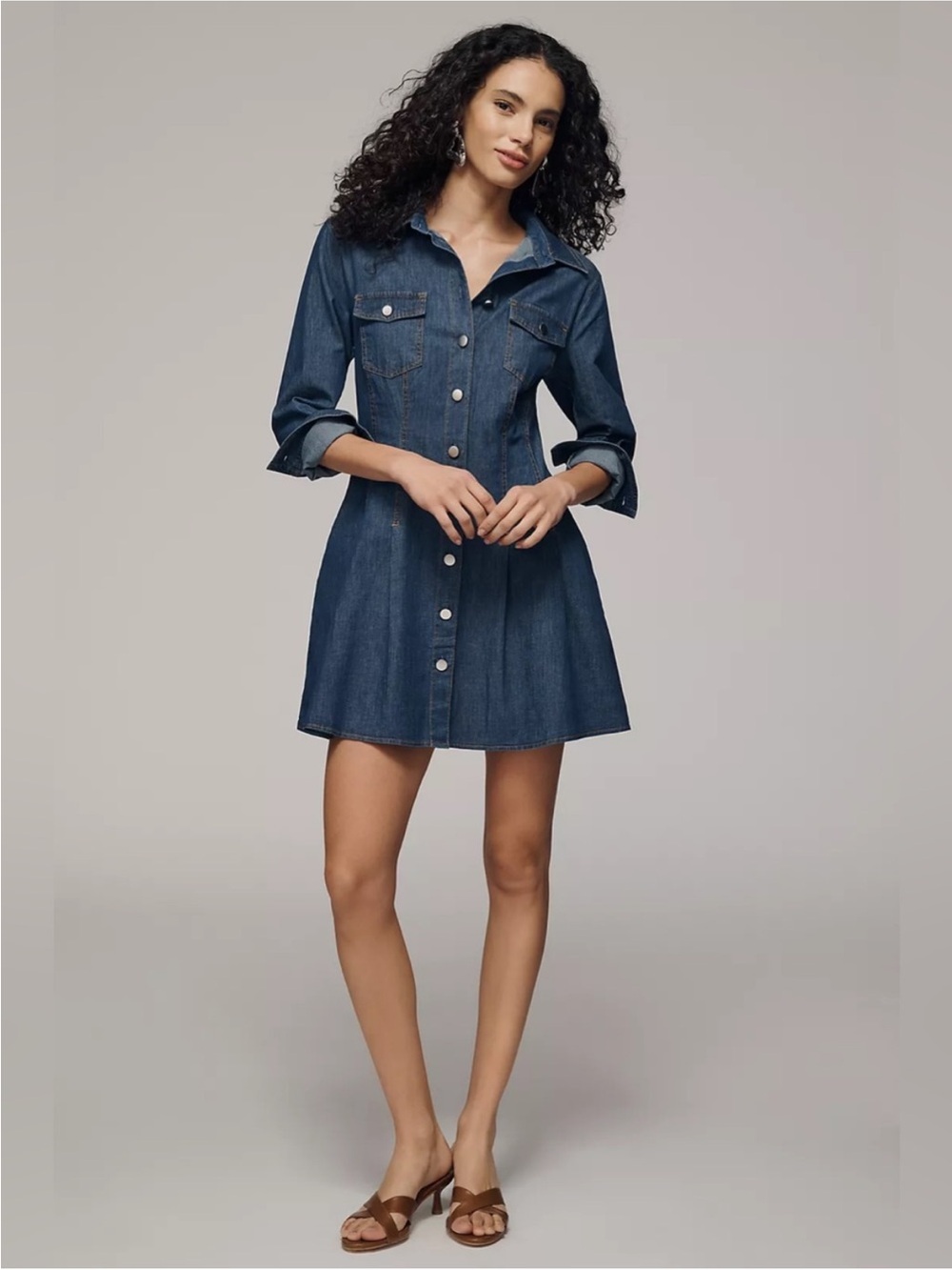 Anthropologie Excise Long-Sleeve Waisted Denim Mini Shirt Dress